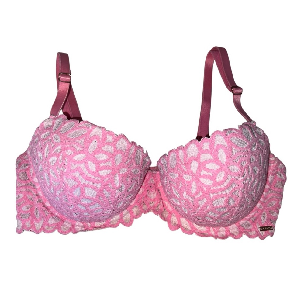 Rare Circa 2015 Victoria’s Secret Pink Neon Lace Floral Date Push-up Bra 34B - Picture 1 of 7
